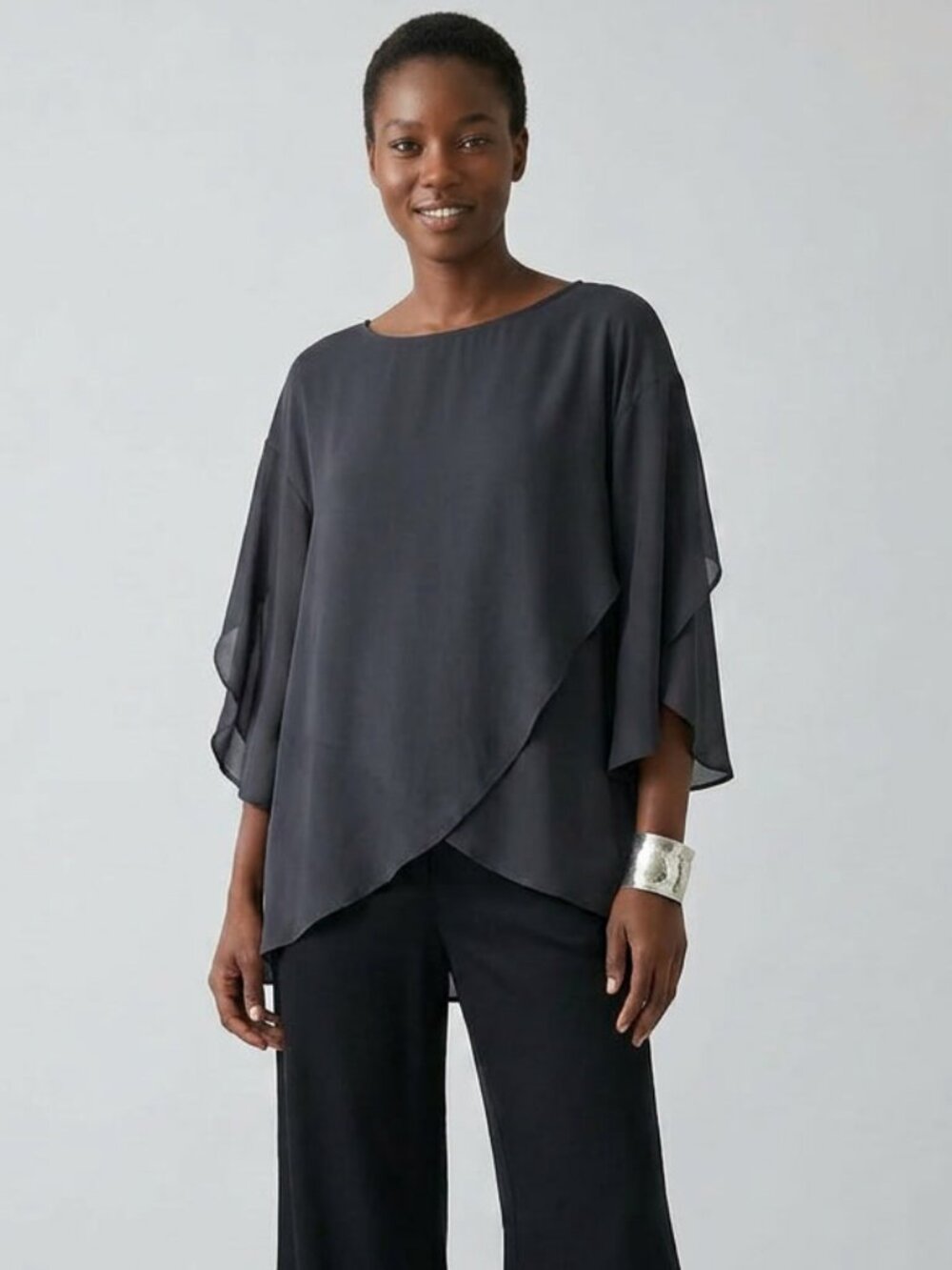 Joseph Ribkoff Black Drapey Shirt Asymmetrical Hem Size 8